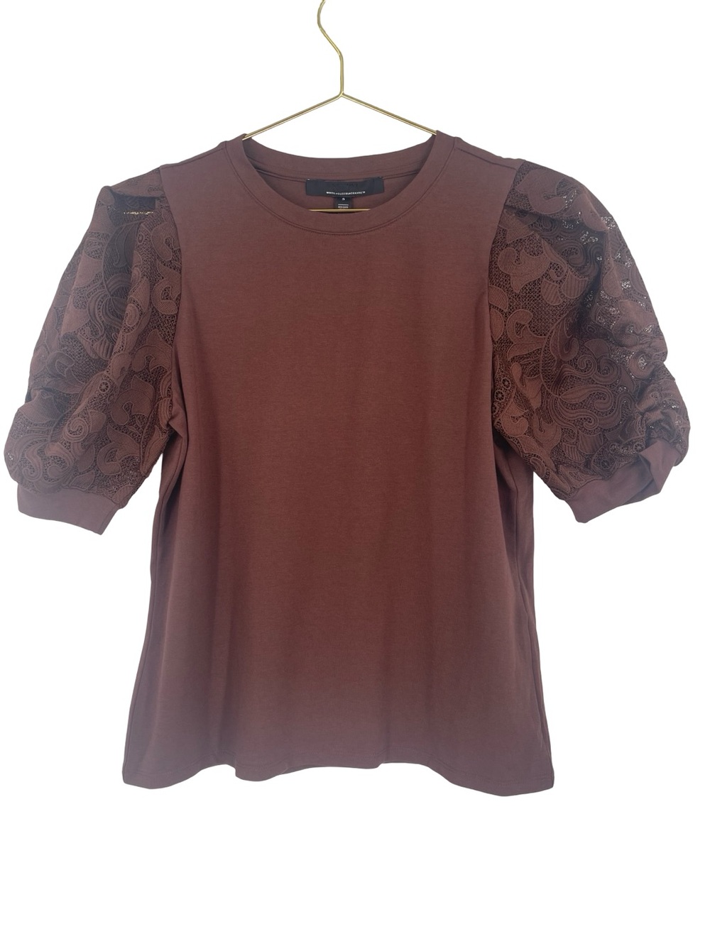 White House Black Market Chocolate Brown Puff-Sleeve Short Sleeve Top small - Picture 3 of 7